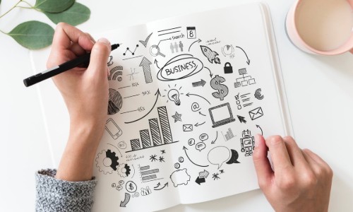 Company Woman creating a business plan for sustaining a successful company